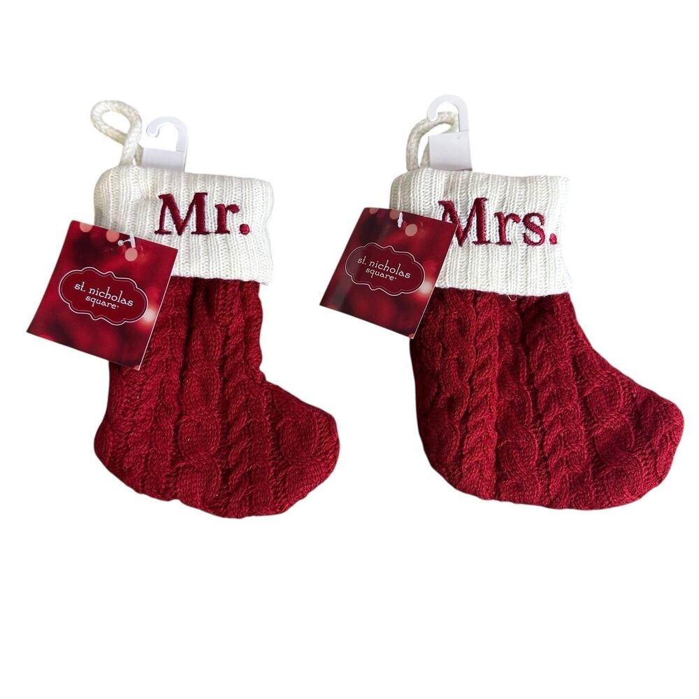 St. Nicholas Square Mini Christmas Stocking Set Mr. & Mrs. Red New